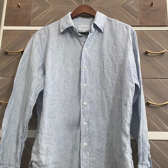 Ledbury Men's Light Blue Button Down Shirt — 100% Linen - Picture 3 of 5